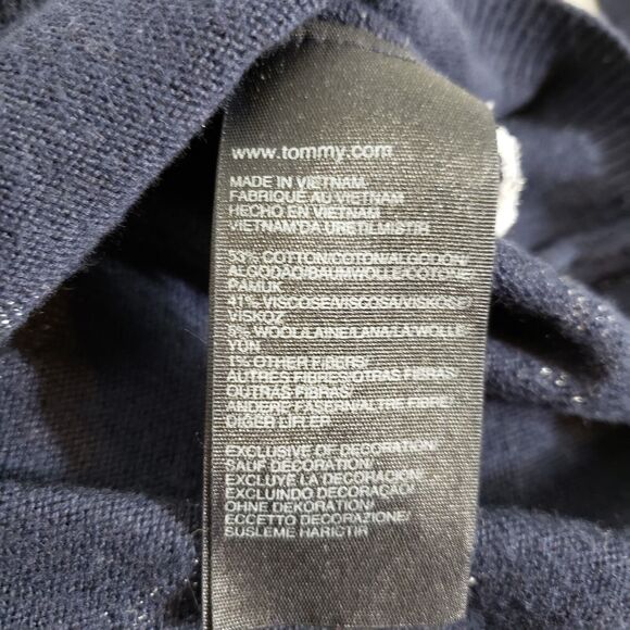 Tommy Hilfiger Women's Sweater Small Navy Blue Silver Stripe V Neck Wool Blend - Picture 10 of 10